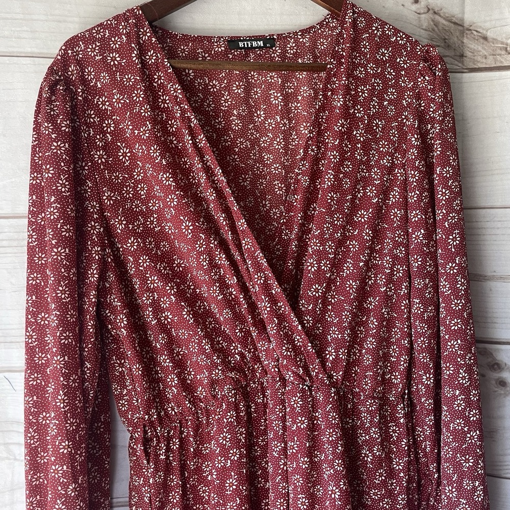 BTFBM Burgundy‎ floral praire style dress size xl 0087